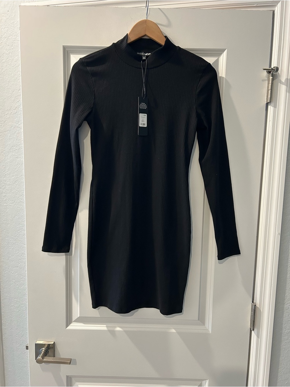 Fashion Nova Black Long Sleeve Ribbed Mini Dress
